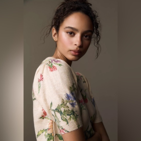 NWT By Anthropologie Short-Sleeve Printed Sweater - Picture 3 of 8